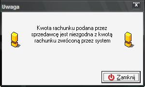 Po wskazaniu właściwego wystawcy i wciśnięciu przycisku Wybierz należy kontrolnie w nowo otwartym oknie wprowadzić kwotę rachunku: Jeżeli wprowadzona przez użytkownika kwota jest różna od kwoty