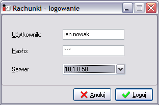 Po wybraniu opcji Wydruk rachunków pojawia się okno logowania służące do nawiązania połączenia z bankiem.