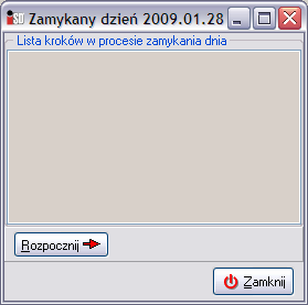 - w systemie znajdują się faktury, które jeszcze nie zostały rozliczone: Proces wykonania operacji zamknięcia dnia rozpoczyna się okienkiem z pytaniem: Na tym etapie można zrezygnować z procedury