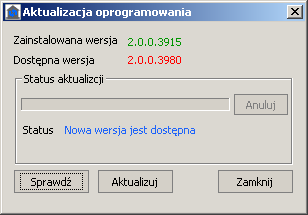 Automatyczna aktualizacja oprogramowania Oprogramowanie zostało wyposażone w moduł auto-aktualizacji, który włącza się automatycznie co 24 godziny.