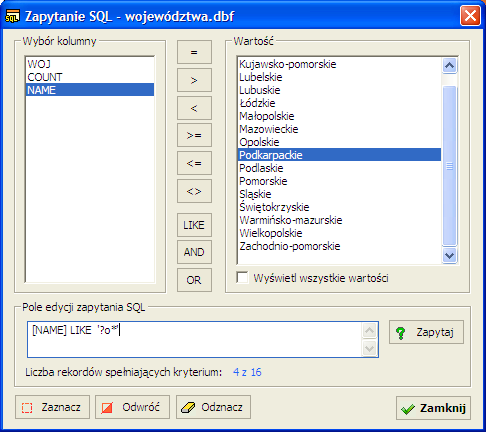 Zapytania SQL do bazy danych Język strukturalnych zapytań do bazy danych służy do pobierania interesujących dla użytkownika informacji znajdujących się w bazie danych.