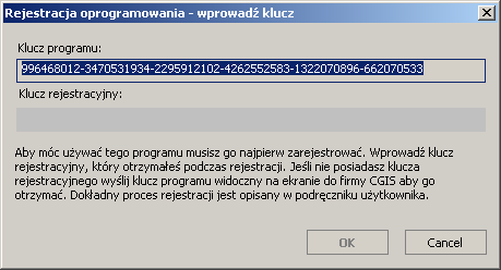 Rejestracja oprogramowania Oprogramowanie Geoxa do poprawnego działania wymaga rejestracji w firmie CGIS. Aby zarejestrować oprogramowanie oraz otrzymać klucz producenta należy: 1.