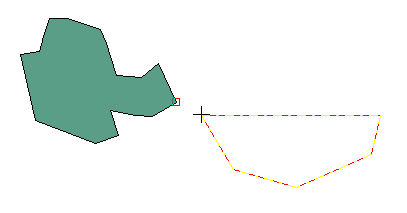 Edycja obiektów z dociąganiem Na rysunku Rys. 46 przedstawiono dwa obiekty (istniejący wypełniony poligon oraz nowo tworzony obiekt rysowany łamaną przerywaną linią).