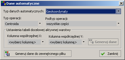 Dane automatyczne Do bazy danych można wprowadzić automatyczne dane dotyczące obiektów geometrycznych. Dane te mogą następnie posłużyć do ich wizualizacji. Rys.