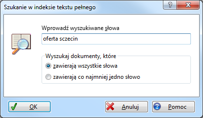 Dokumentacja użytkownika Wyszukiwanie dokumentów 116 Aktualizacja Indeksu przebiega w tle. Indeks jest redagowany jeśli sporządzasz nowy dokument, lub zmieniasz cechy wpisu.