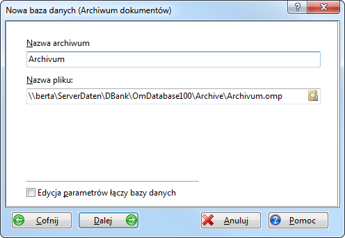 Operacje bazy danych Sporządzanie nowej bazy danych 194 Nazwa pliku Proszę wprowadzić nazwę dla nowej bazy danych: Nazwa archiwum (tylko archiwum dokumentowe): opis nowego archiwum.