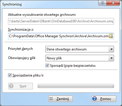 Operacje bazy danych Synchronizacja danych 200 3. W pole synchronizuj z wprowadź Nazwę synchronicznej bazy danych (np. na twardym dysku Notebooka). 4.