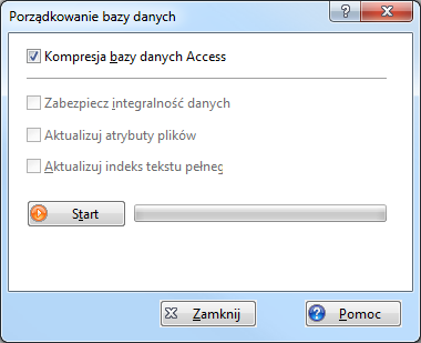 Operacje bazy danych Porządkowanie bazy danych 227 Porządkowanie bazy danych Menu Plik Baza danych Porządkowanie bazy danych Porządkowanie bazy danych pozwala na kompresję, zapewnienie integralności