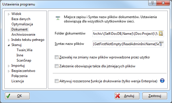 Administracja Folder dokumentów 238 Folder dokumentów Menu Widok Opcje Ustawienia, Strona Dokument Folder standardowy dla plików dokumentowych.