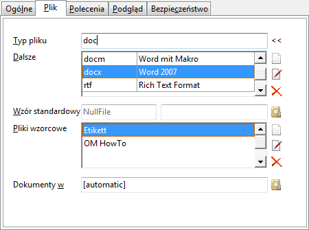 Administracja Typy dokumentów 248 2. Strona "Plik" Typ pliku: pierwotne rozszerzenia plików dokumentowych, jak np. txt, doc, prt.