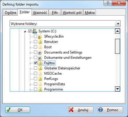 Dokumentacja użytkownika Import dokumentów 86 8. Przejdź na stronę Folder i zaznacz Checkbox przed wpisem "C:\Skaner": 9. Przejdź na stronę Ważność. 10.