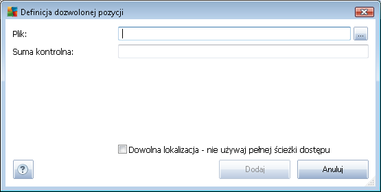 o Plik należy podać pełną ścieżkę dostępu do pliku (aplik acji), który ma zostać oznaczony jako wyjątek o Suma kontrolna wyświetla unikatową sygnaturę wybranego pliku.