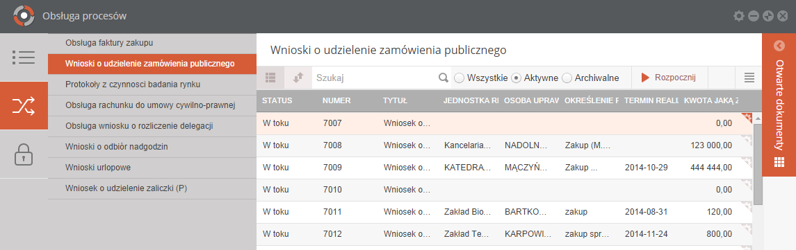 1 Wstęp Obsługa wniosku o udzielenie zamówienia publicznego jest zamodelowanym procesem przepływu pracy, polegającym na wykonywaniu czynności (zadań) przez odpowiednie osoby występujące w procesie.