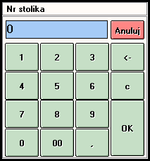 2.3. Wybór stolika przez klawiaturę numeryczną Istnieje również możliwość wybierania stolika przez wpisanie żądanego numeru na ekranowej klawiaturze numerycznej.