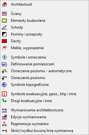 CADprofi Architectural: Menu i pasek narzędzi modułu Architectural Menu i pasek narzędzi modułu Architectural Polecenia modułu Architectural Pasek narzędzi CADprofi Architektura Menu modułu CADprofi