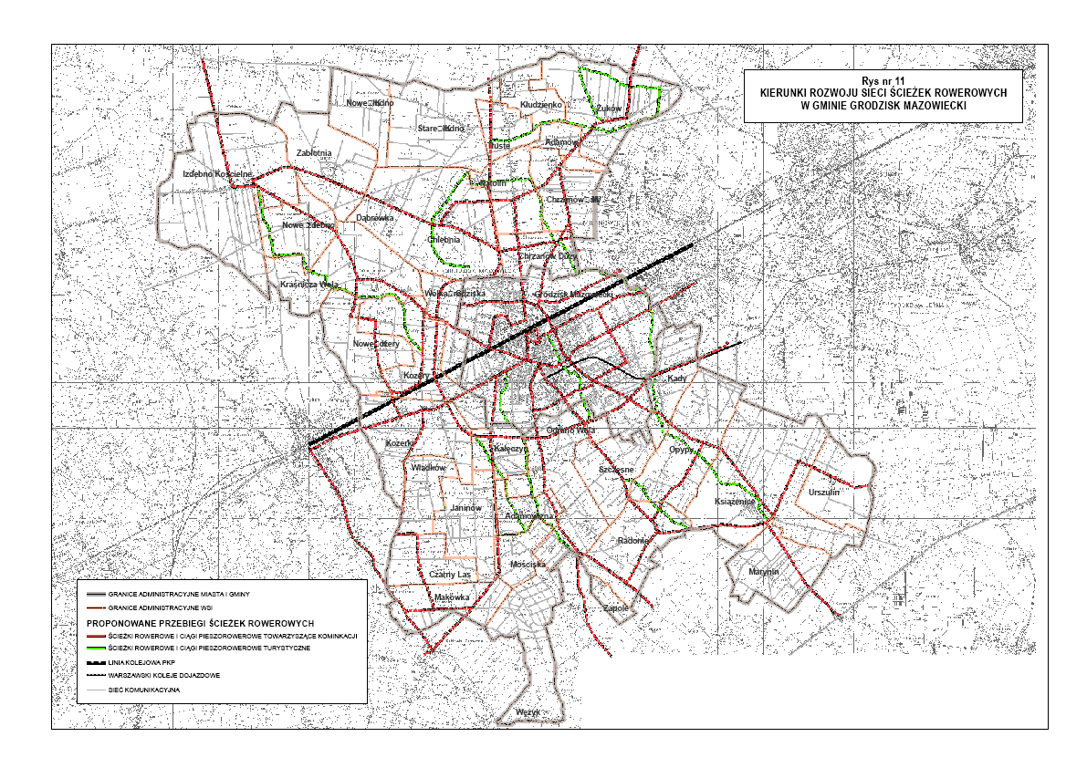 Rys. 7. Kierunki rozwoju sieci ścieżek rowerowych w gminie Grodzisk Mazowiecki. www.bip.grodzisk.