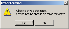 Krok 11 Zamknięcie okna sesji a. Aby zakończyć sesję konsoli w sesji programu HyperTerminal, wybierz kolejno opcje: File (Plik) > Exit (Zakończ). b.