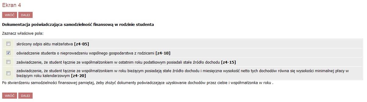 12 Ekran 4 Jeżeli jesteś samodzielny finansowo zaznaczasz, które dokumenty