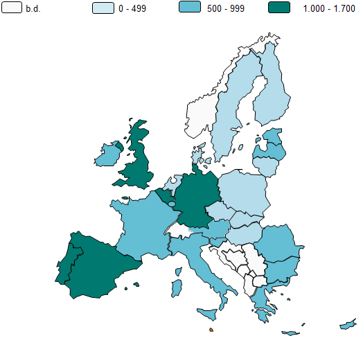 Charakterystyka rynku usług bankomatowych w wybranych krajach Unii Europejskiej Rysunek 10. Liczba bankomatów na 1 mln mieszkańców w 2012 r.