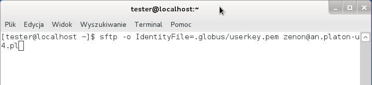 Slajd 135 Fedora 15 klient sftp Uruchomienie klienta sftp sftp -o IdentityFile=.globus/userkey.pem zenon@an.platon-u4.pl sftp -i.globus/userkey.pem zenon@an.platon-u4.pl gdzie - o IdentityFile=.