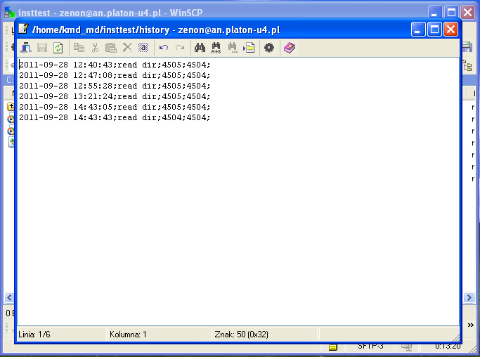 Slajd 44 WinSCP Metadane Historia operacji na