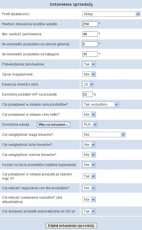 Natomiast opcje sprzedaży to ustawienia ustalone odgórnie, które dotyczą