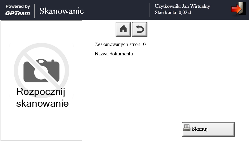 Na Rys. 36 przedstawiony jest ekran uruchamiany po wciśnięciu przycisku Przejdź do skanowania na Głównym Ekranie Skanowania.