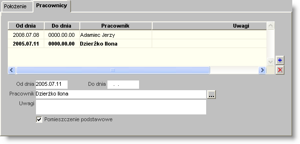 Sposób pracy z programem 4 Wykazy 6 strona Informację o przydzieleniu nowej osoby do położenia dodać można klikając przycisk "Dodaj dane" umieszczony z prawej strony tabeli pracowników (w górnej