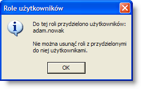 4 Sposób pracy z programem 7 Specjalne 248 strona Dostępne operacje Wprowadzenie roli użytkowników Operacja umożliwia utworzenie nowej roli użytkowników W trakcie definiowania roli niezbędne jest