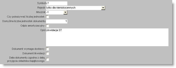 Sposób pracy z programem 4 Konfiguracja 1 strona 4111 Typy dokumentów Okno służy do ewidencji typów dokumentów środków trwałych Każdy typ dokumentu jest zdefiniowany przez unikalny symbol Typy