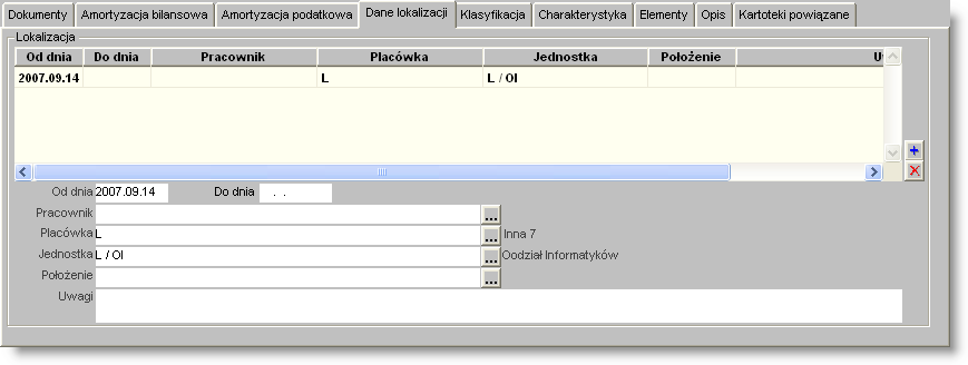 Sposób pracy z programem 4 Dokumenty 2 strona Dane lokalizacj i Dostępne operacje Wprowadzanie danych lokalizacji środka Lista danych lokalizacji danego środka znajduje się w tabeli umieszczonej w