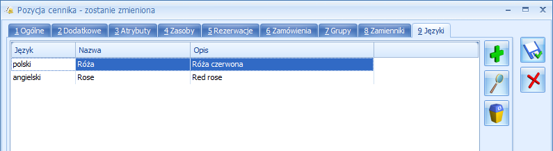 Str. 284 Moduł Handel v. 2010 15.11.5 Języki na karcie towaru Rys. Zmiana atrybutu z poziomu formularza towaru Na karcie towaru znajduje się zakładka Języki.