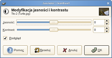 4-171 Barwienie. Obraz zostaje skonwertowany do skali szarości. W oknie barwienia obrazu możemy zmienić odcień, nasycenie i jasność głównego koloru.