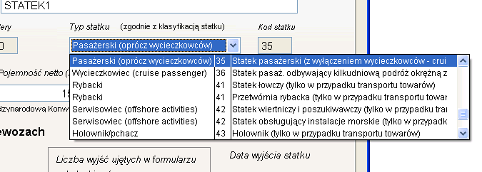 Numer kodowy statku (może być pusty jeżeli wypełniony zostanie sygnał wywoławczy). Uzupełnienie pola i wciśnięcie ENTER spowoduje uruchomienie procedury wyszukiwania w bazie informacji o statku.