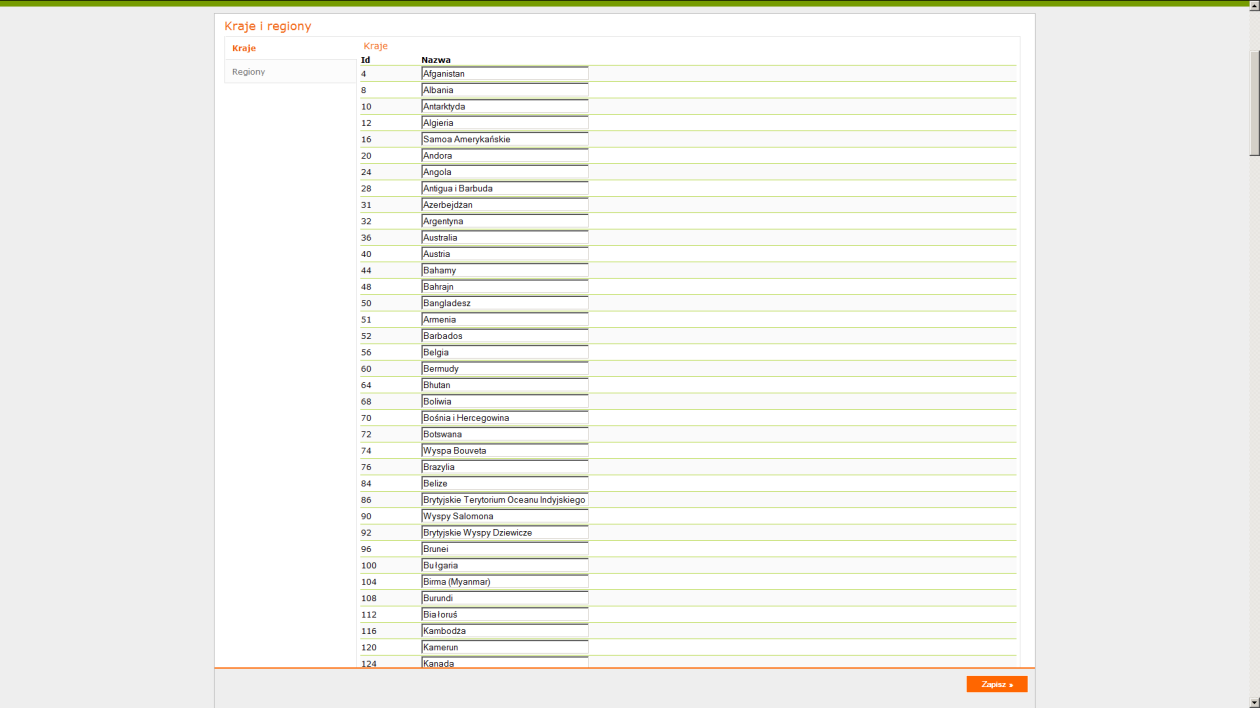 Kraje i regiony W Sellsmart jest możliwość definiowania własnych obsługiwanych regionów w zakładce Kraje i regiony.