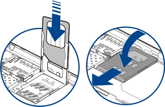 Pierwsze kroki 7 4 Unieś uchwyt karty SIM. 5 Upewnij się, że styki karty SIM są skierowane ku urządzeniu, i wsuń ją do uchwytu karty SIM.