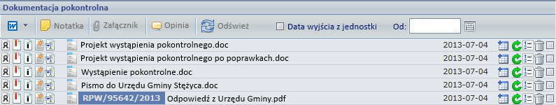 Analogiczne rozwiązanie wprowadzono przy sporządzaniu dokumentacji pokontrolnej, podobnież jak w poprzednich przypadkach oparto się tu na sprawdzonych rozwiązaniach wykorzystywanych przez system EZD: