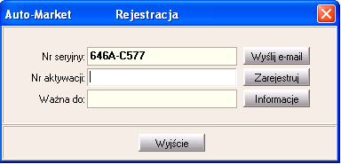 2.4.4. Rejestracja (Konfiguracja > Rejestracja) W tym miejscu system generuje kod, tzw. Nr seryjny, który jest unikatowy dla każdego z komputerów.