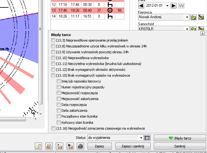 BŁĘDY KIEROWCÓW WG NOWEGO TARYFIKATORA Błędy kierowców na wykresówkach zostały dostosowane do nowego taryfikatora obowiązującego od 1 stycznia 2012 oraz zostały uwzględnione we współczynniku ryzyka.