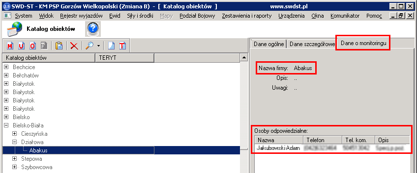 Rys.124 Menu systemu. Katalog obiektów.