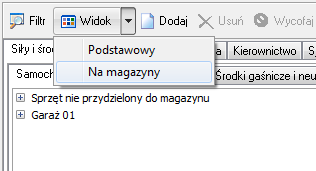 Rys.23 Zakładka Magazyny Aby dodać magazyn do listy magazynów jednostki należy: d) W Bazie Sił i Środków wybrać zakładkę Magazyn, e) Dodać nowy magazyn dla jednostki przy pomocy przycisku Dodaj, f) W