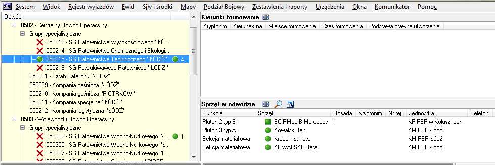 Dostępne są tam wszystkie informacje zgromadzone w systemie SWD-ST 2.5. Rys.28 Zakładka Specjaliści w Rejestrze wyjazdów 7.15 Odwody operacyjne i grupy specjalistyczne.