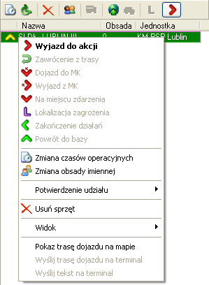 8.4 Wysyłanie informacji o zdarzeniu do jednostki nadrzędnej Każde zdarzenie, które zostało przyjęte do Rejestru wyjazdów jest automatycznie przesyłane do jednostki nadrzędnej (dla KM / KP PSP jest