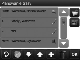 jeżeli wcześniej zapisałeś wyznaczoną trasę, możesz ją bez konieczności wprowadzania wszystkich danych przywrócić - w tym celu wciśnij wskazany przycisk, wybierz interesującą Cię wcześniej zapisaną