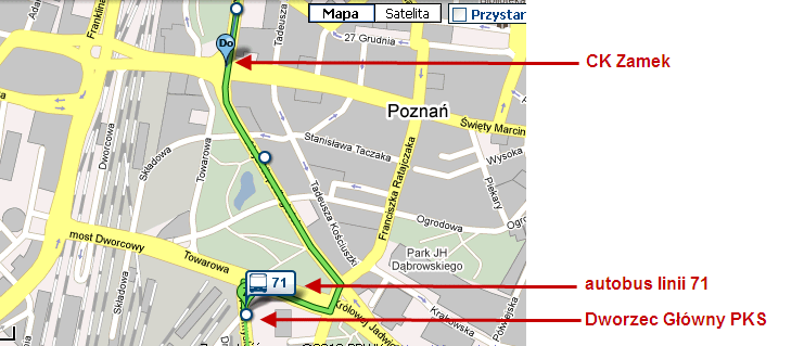 Jak dojechać Dojazd z Dworca Głównego PKP komunikacją miejską >> Wysiadamy na przystanku: