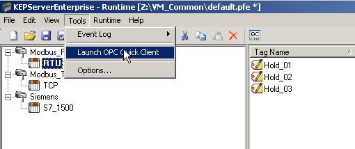 Testowanie komunikacji Uruchom funkcję OPC Quick Client, dostępną w