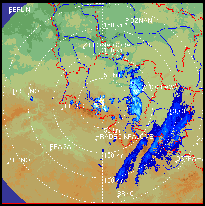 8. Zbiorcza mapa radarowa Typy mapy zbiorczej - COMP_CAPPI (Composite Constant Altitude Plan Position Indicator) Radarowe mapy zbiorcze generowane są, przez różne kraje, w oparciu o różne typy