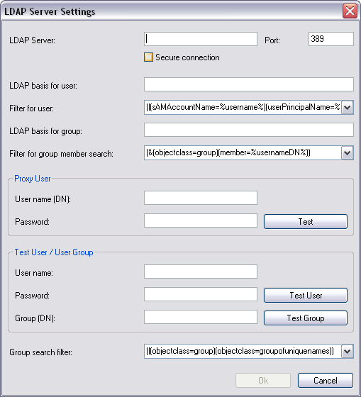 344 pl strona Grupy użytkowników Bosch Video Management System Ustawienia serwera LDAP Serwer LDAP: Wprowadzić nazwę serwera LDAP.