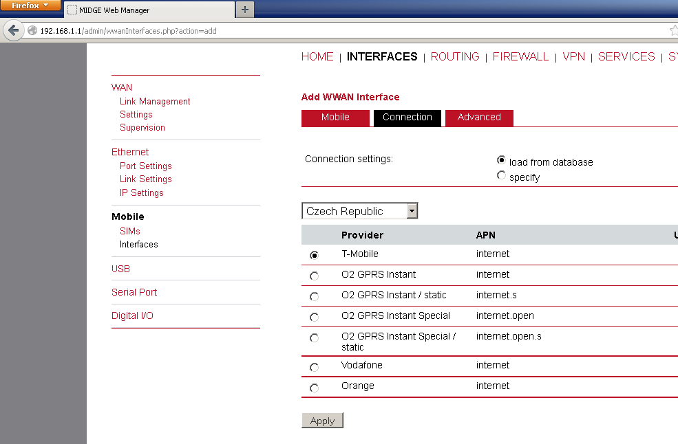 W zakładce Connection settings