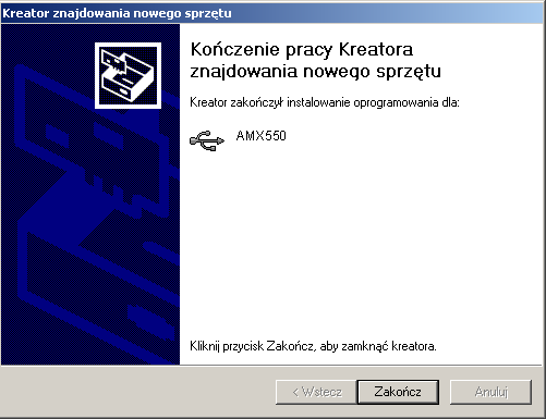 5 AMX550PC 4. System przystąpi do automatycznego wyszukiwania sterowników operacja trwać może od kilku do kilkunastu sekund.